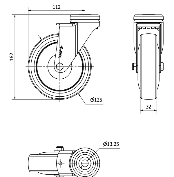 R.GIR.AGUJERO M12 20A125CP-PUISB POLIP.-POLIUR.GRIS EJE BOLAS