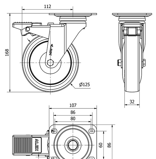 R.GIR.PLACA FRENO 10AFD125CP-PUISB POLIP.-POLIUR.GRIS EJE BOLAS