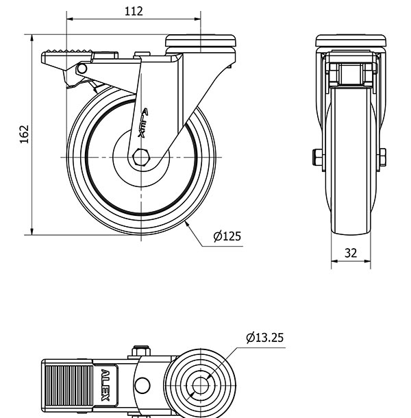 R.GIR.AGUJERO M12 FRENO 20AFD125CP-PUISB POLIP.-POLIUR.GRIS BOLAS