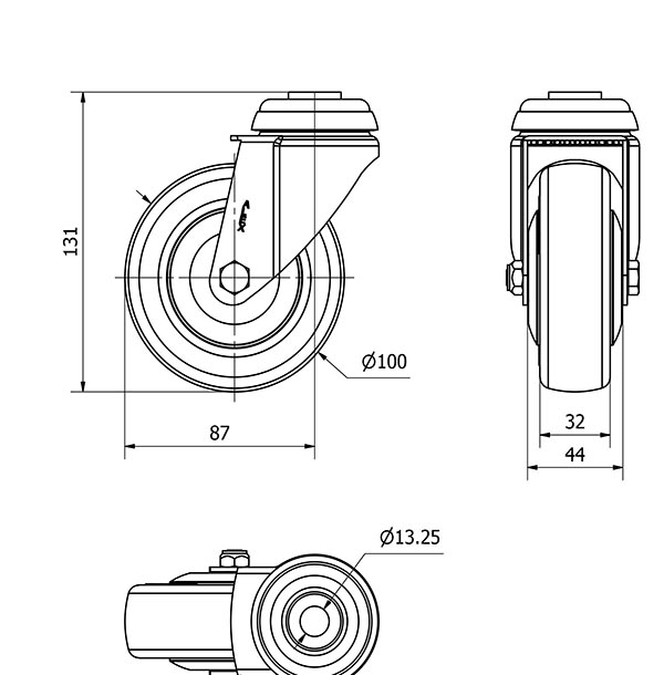R.GIR.AGUJERO M12 20M100CP-PUISB POLIP.-POLIUR.GRIS EJE BOLAS