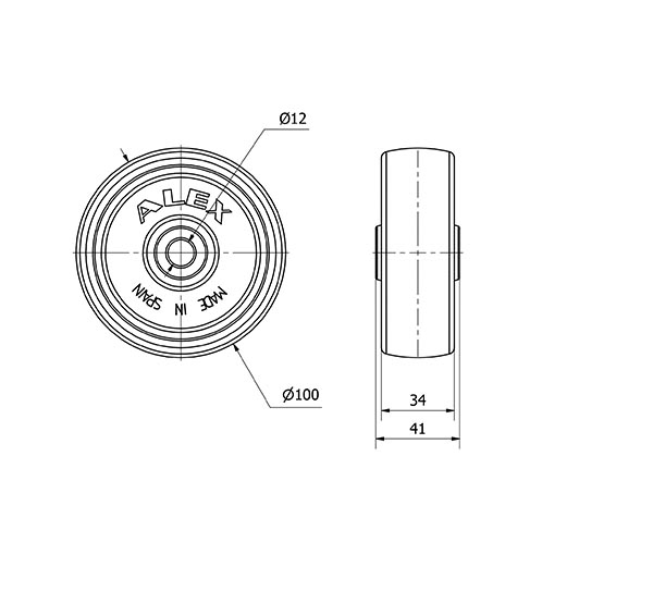 RUEDA TT100-12-41 RESINA NEGRA EJE LISO