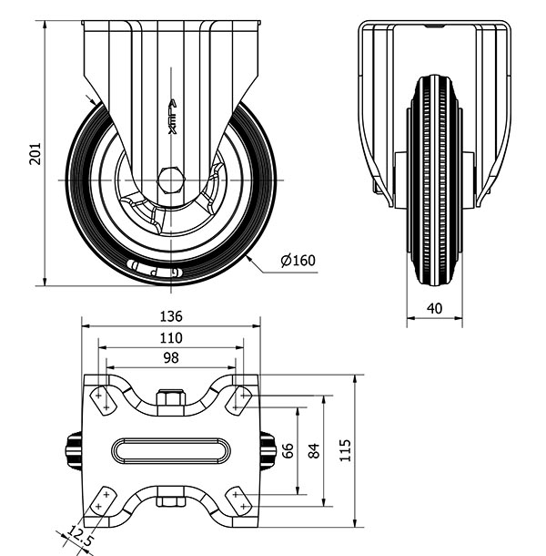 R.FIJA 17ZV160-PSR POLIAMIX-GOMA NEGRA EJE RODILLOS