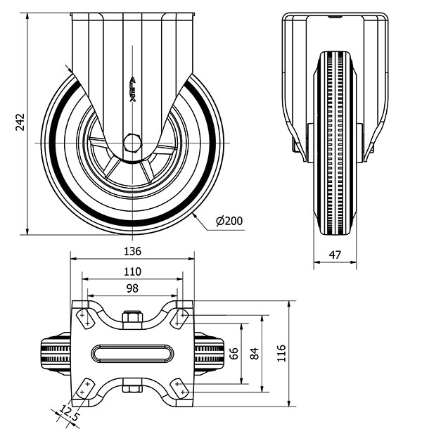 R.FIJA 17ZV200-PSR POLIAMIX-GOMA NEGRA EJE RODILLOS