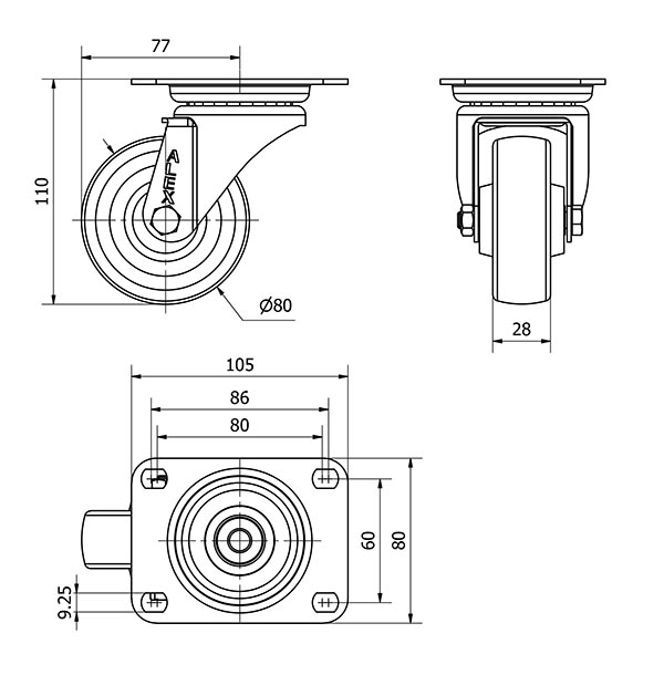 R.GIR.PLACA 10ZVL80-TD RESINA MARRON EJE LISO