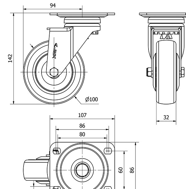 R.GIR.PLACA 10A100CP-PUISB POLIP.-POLIUR.GRIS EJE BOLAS