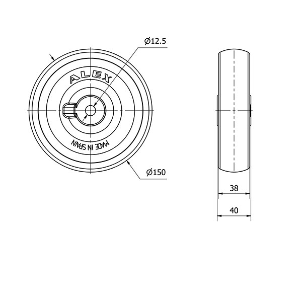 RUEDA UT150-12-40,5 POLIAMIX BLANCO EJE LISO