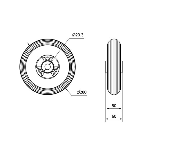 RUEDA IMPINCHABLE GRIS EP200-20-60 NUCLEO POLIP.EJE LISO