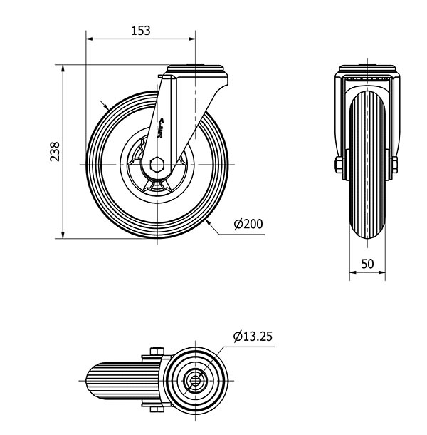 R.GIR.AGUJERO M12 20ZV200-EP POLIP.-IMPINCHABLE GRIS EJE LISO