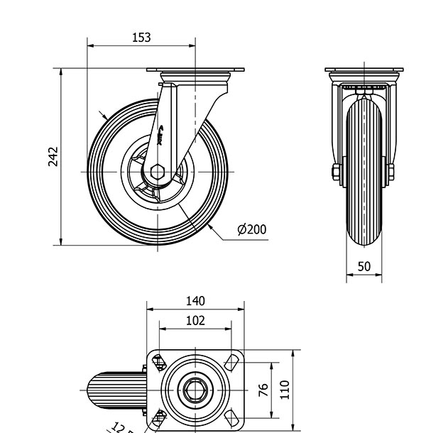 R.GIR.PLACA 10ZV200-EPR POLIP.-IMPINCHABLE GRIS EJE RODILLOS