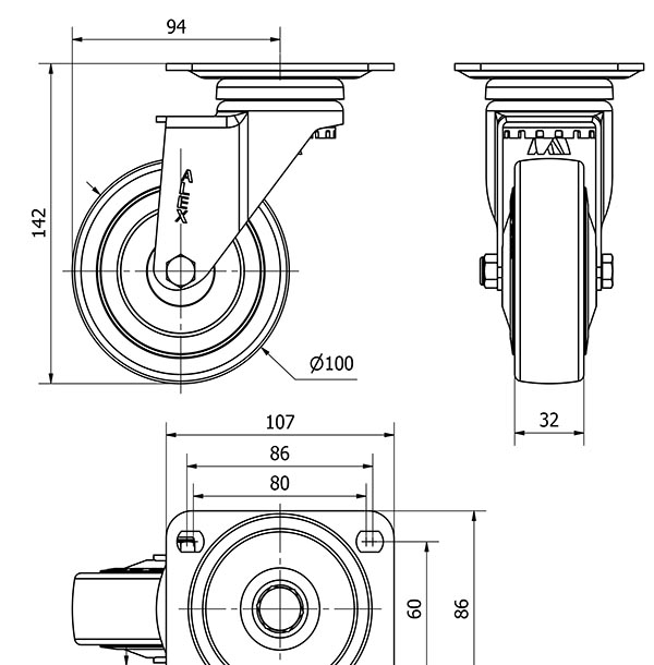 R.GIR.PLACA 10A100CP-PGASB POLIAMIX-GOMA GRIS EJE BOLAS