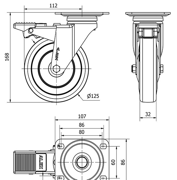 R.GIR.PLACA FRENO 10AFD125CP-PGASB POLIAMIX-GOMA GRIS EJE BOLAS