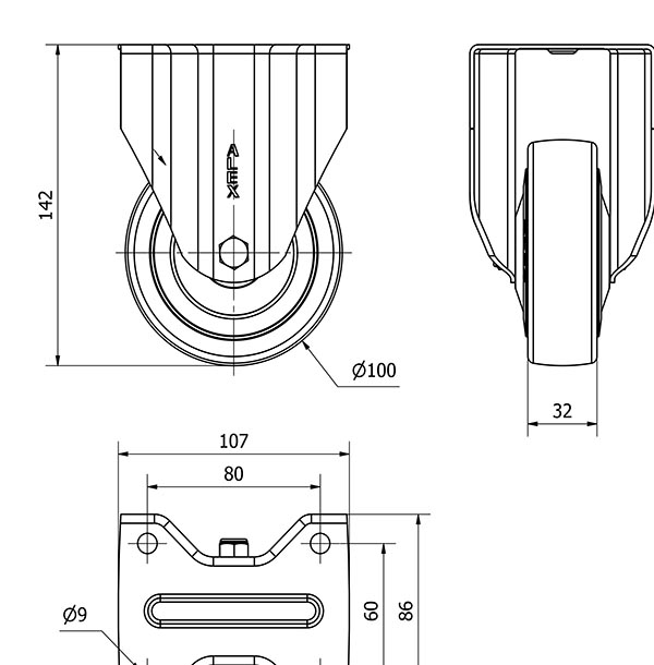 R.FIJA 17A100CP-PGASB POLIAMIX-GOMA GRIS EJE BOLAS