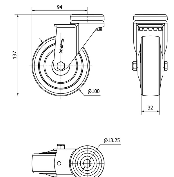R.GIR.AGUJERO M12 20A100CP-PGASB POLIAMIX-GOMA GRIS EJE BOLAS