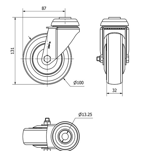 R.GIR.AGUJERO M12 20M100CP-PGAISB GOMA GRIS EJE BOLAS