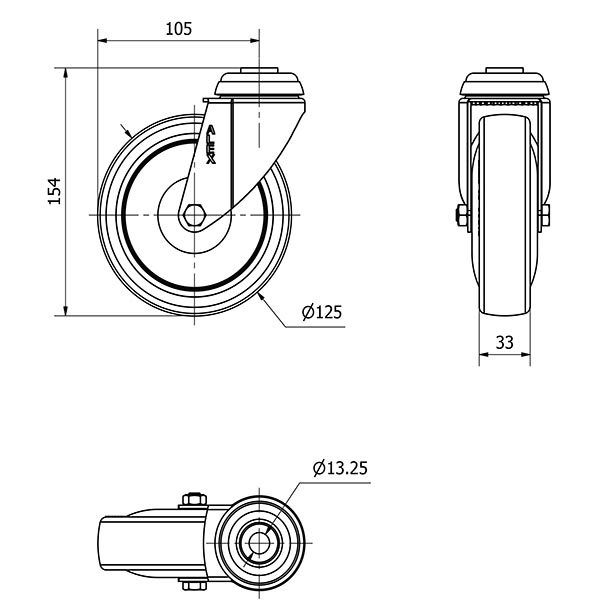 R.GIR.AGUJERO M12 20M125CP-PGAISB GOMA GRIS EJE BOLAS