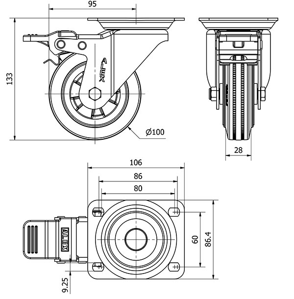R.GIR.PLACA FRENO 10ZVFD100-PSN POLIAMIX-GOMA NEGRA EJE LISO