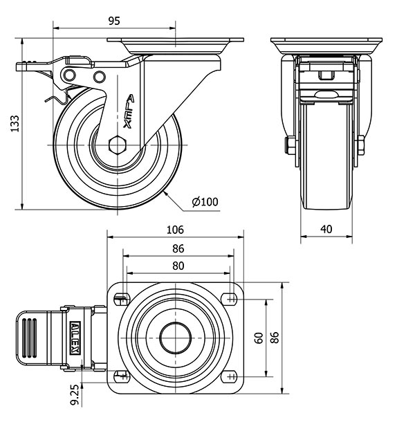 R.GIR.PLACA FRENO 10ZVFD100-DEB ALUMINIO-GOMA NEGRA ELASTICA BOLAS