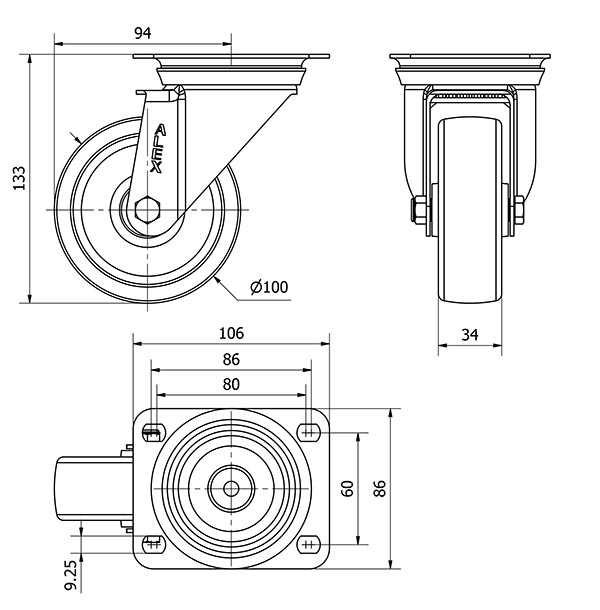 R.GIR.PLACA INOX.10ZVI100-UT POLIAMIX BLANCO EJE LISO