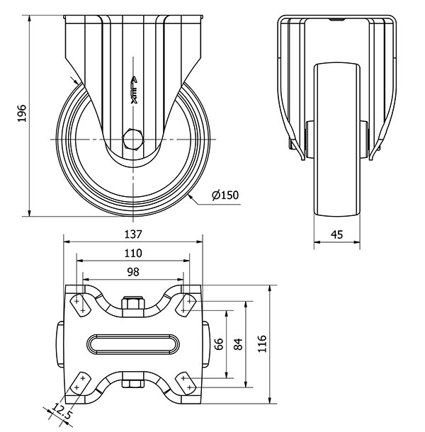 R.FIJA INOX.17ZVI150-UT POLIAMIX BLANCO EJE LISO