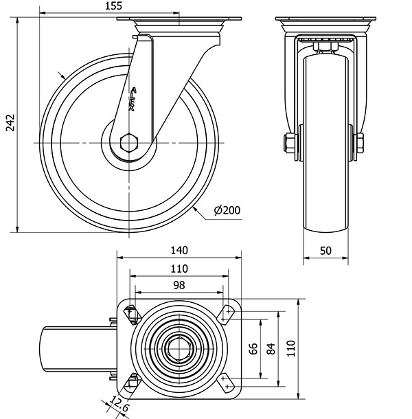 R.GIR.PLACA INOX.10ZVI200-UT POLIAMIX BLANCO EJE LISO