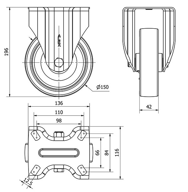 R.FIJA INOX.17ZVI150-PO NYLON BLANCO-POLIUR.ROJO EJE LISO