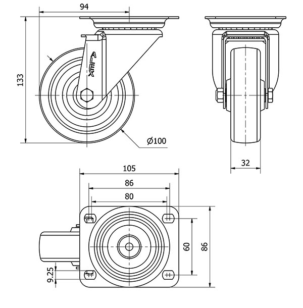R.GIR.PLACA INOX.10ZVI100-TD RESINA MARRON EJE LISO