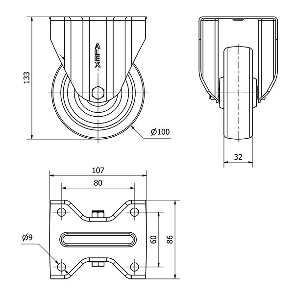 R.FIJA INOX.17ZVI100-TD RESINA MARRON EJE LISO