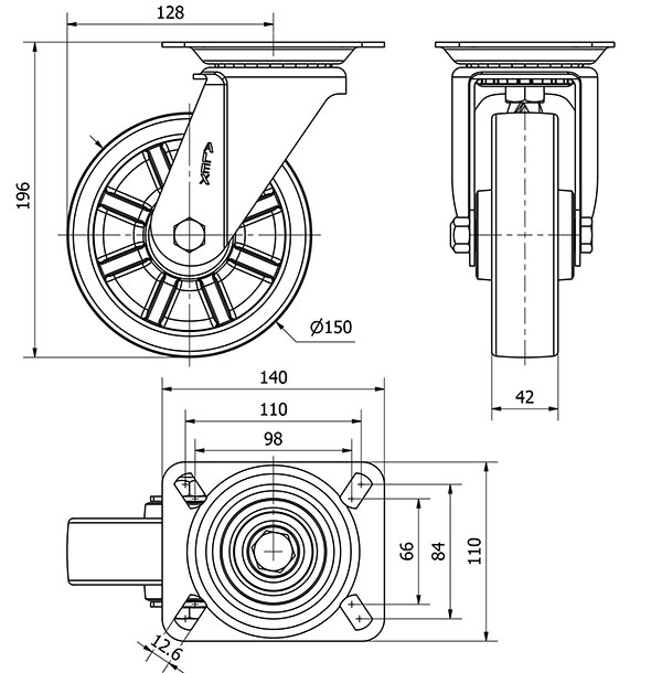 R.GIR.PLACA INOX.10ZVI150-TD RESINA MARRON EJE LISO