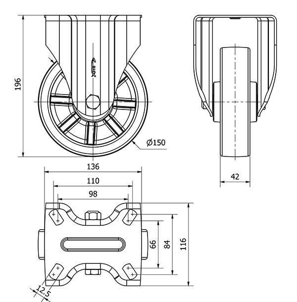 R.FIJA INOX.17ZVI150-TD RESINA MARRON EJE LISO