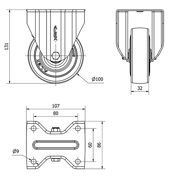 R.FIJA INOX.17ZVI100-PGAN POLIAMIX-GOMA GRIS EJE LISO