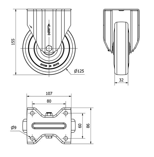 R.FIJA INOX.17ZVI125-PGAN POLIAMIX-GOMA GRIS EJE LISO
