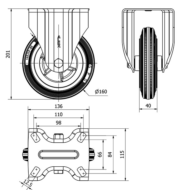 R.FIJA INOX.17ZVI160-PSN POLIAMIX-GOMA NEGRA EJE LISO