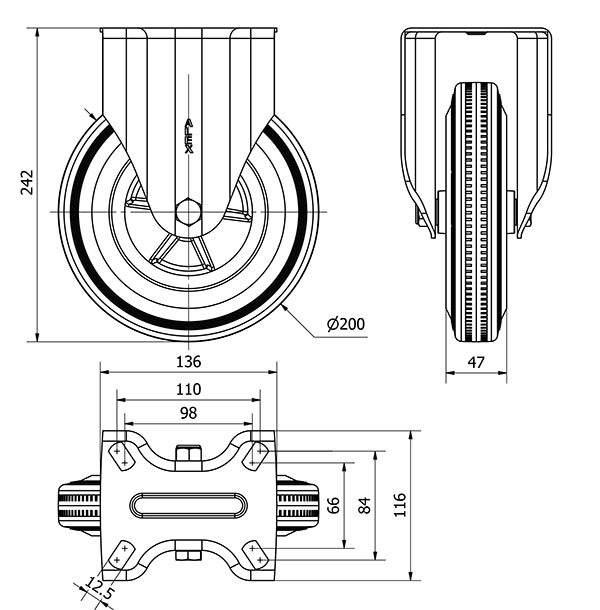 R.FIJA INOX.17ZVI200-PSN POLIAMIX-GOMA NEGRA EJE LISO