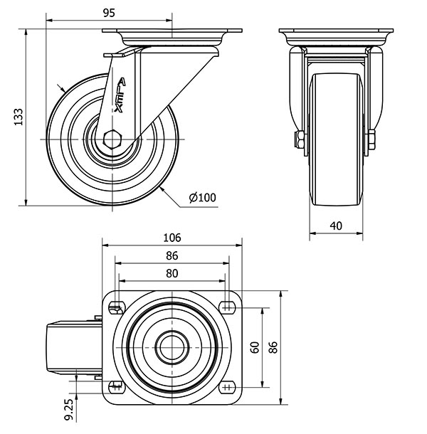 R.GIR.PLACA 10ZV100-DEB ALUMINIO-GOMA NEGRA ELASTICA EJE BOLAS