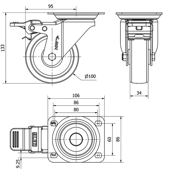 R.GIR.PLACA FRENO 10ZVFD100-UT POLIAMIX BLANCO EJE LISO