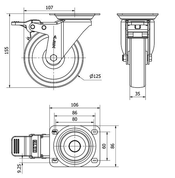 R.GIR.PLACA FRENO 10ZVFD125-UT POLIAMIX BLANCO EJE LISO