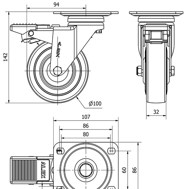 R.GIR.PLACA FRENO 10AFD100CP-PGAN POLIAMIX-GOMA GRIS EJE LISO