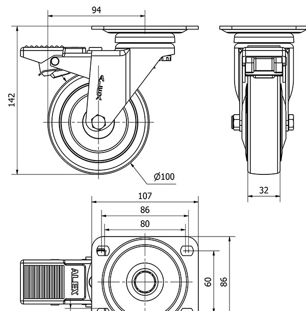 R.GIR.PLACA FRENO 10AFD100CP-PGASB POLIAMIX-GOMA GRIS EJE BOLAS