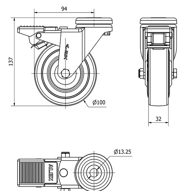 R.GIR.AGUJERO M12 FRENO 20AFD100CP-PGAN POLIAMIX-GOMA GRIS EJE LISO