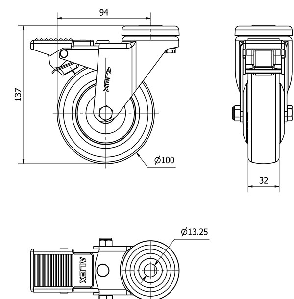 R.GIR.AGUJERO M12 FRENO 20AFD100CP-PUISB POLIP.-POLIUR.GRIS BOLAS