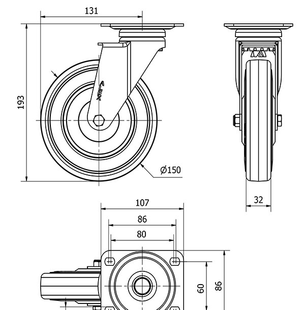 R.GIR.PLACA 10A150CP-PGAN POLIAMIX-GOMA GRIS EJE LISO