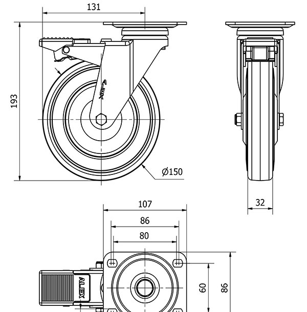 R.GIR.PLACA FRENO 10AFD150CP-PGASB POLIAMIX-GOMA GRIS EJE BOLAS