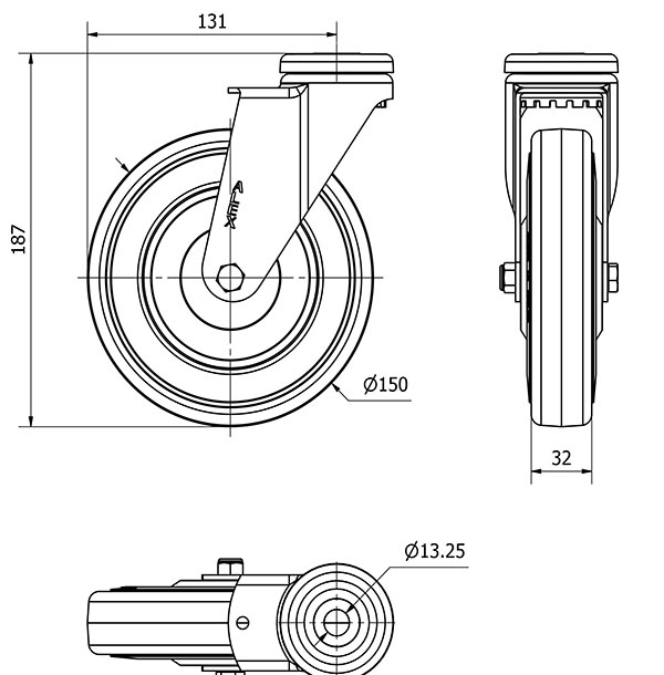 R.GIR.AGUJERO M12 20A150CP-PGAN POLIAMIX-GOMA GRIS EJE LISO