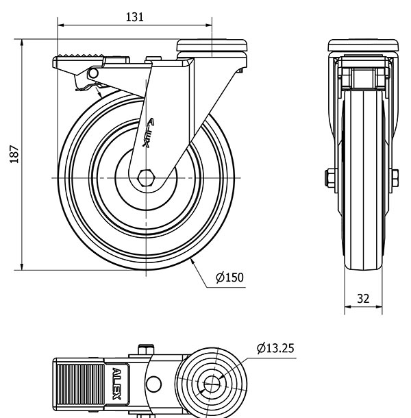R.GIR.AGUJERO M12 FRENO 20AFD150CP-PGAN POLIAMIX-GOMA GRIS EJE LISO