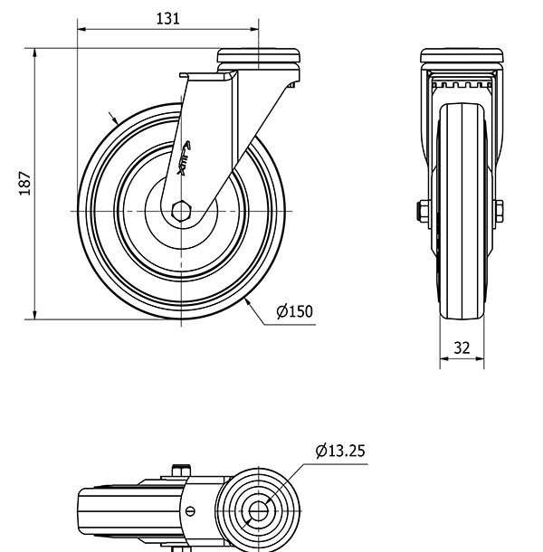 R.GIR.AGUJERO M12 20A150CP-PGASB POLIAMIX-GOMA GRIS EJE BOLAS