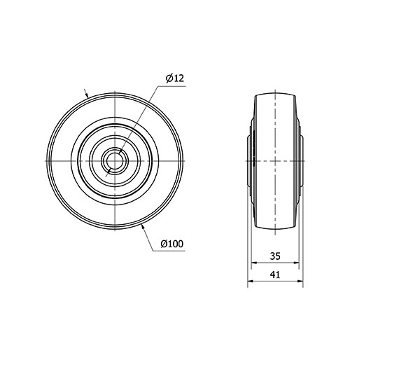 RUEDA TPGR100-12-40 NUCLEO NYLON NEGRO Y BANDA GOMA NEGRA RODILLOS