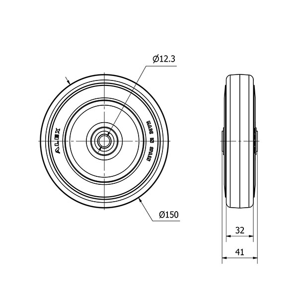 RUEDA PGAN150-12-40 NUCLEO POLIAMIX Y BANDA GOMA GRIS EJE LISO