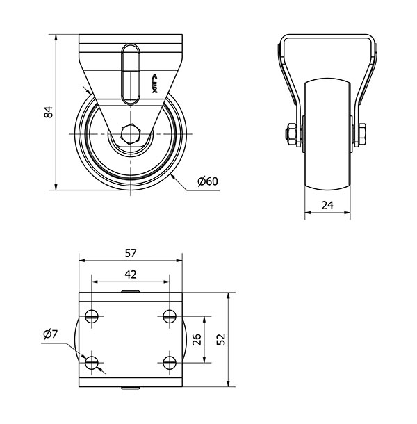 R.FIJA INOX.17ZI60-BP PLASTICO BLANCO EJE LISO