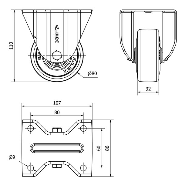 R.FIJA INOX.17ZVLI80-PGAN POLIAMIX-GOMA GRIS EJE LISO