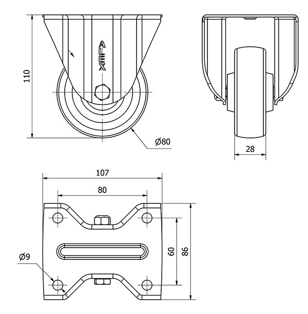R.FIJA INOX.17ZVLI80-TD RESINA MARRON EJE LISO